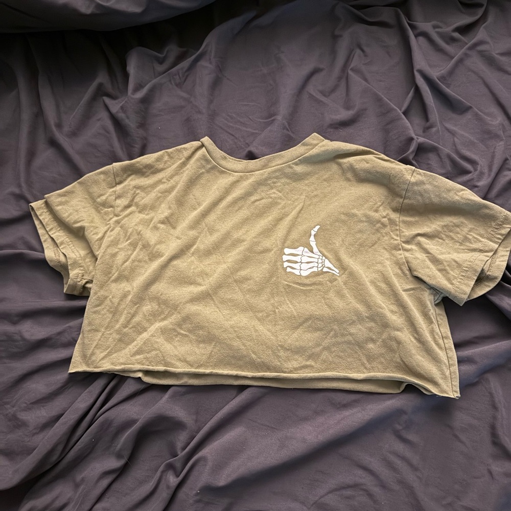 Green Crop Top with Skeleton Hand Design